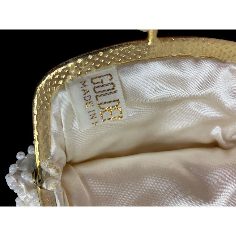 Vintage Golden Name Beaded White Change Purse Hinged Clasp Hong Kong - Picture 6 of 7